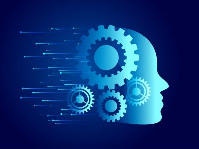 AI web techno big data concept wallpaper with cogwheel design vector